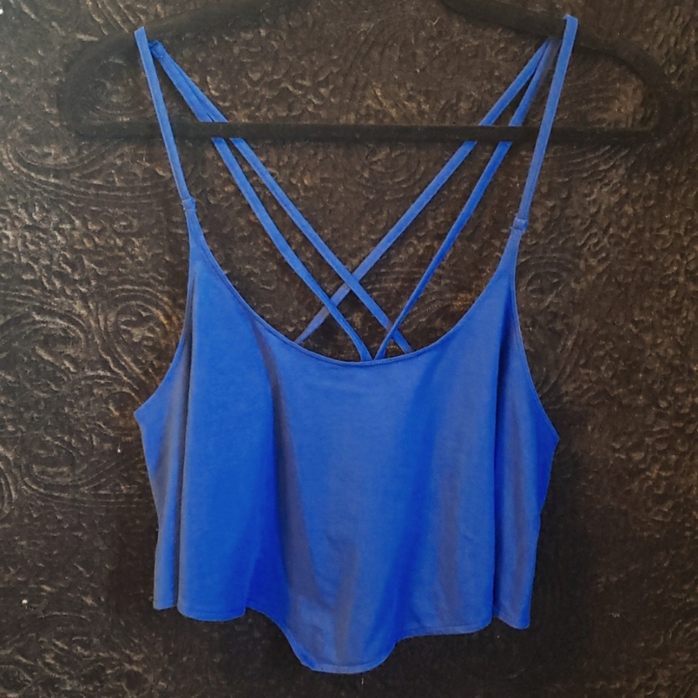 Victoria Secret size large cropped spaghetti stepped royal blue tank new